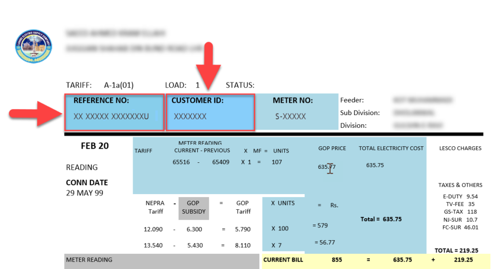 Consumer number in electricity shop bill